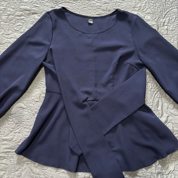 SHEIN NAVY PEPLUM BLOUSE - Picture 1 of 3